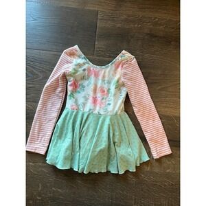 Cheeky Plum Clothing Floral Rose Mint Green Pink Stripe Dress Size 3T